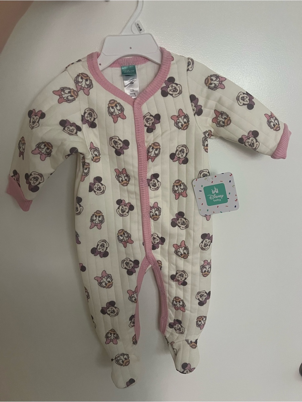 NWT Disney Cream Footed One-Piece with Pink Trim and Minnie Print